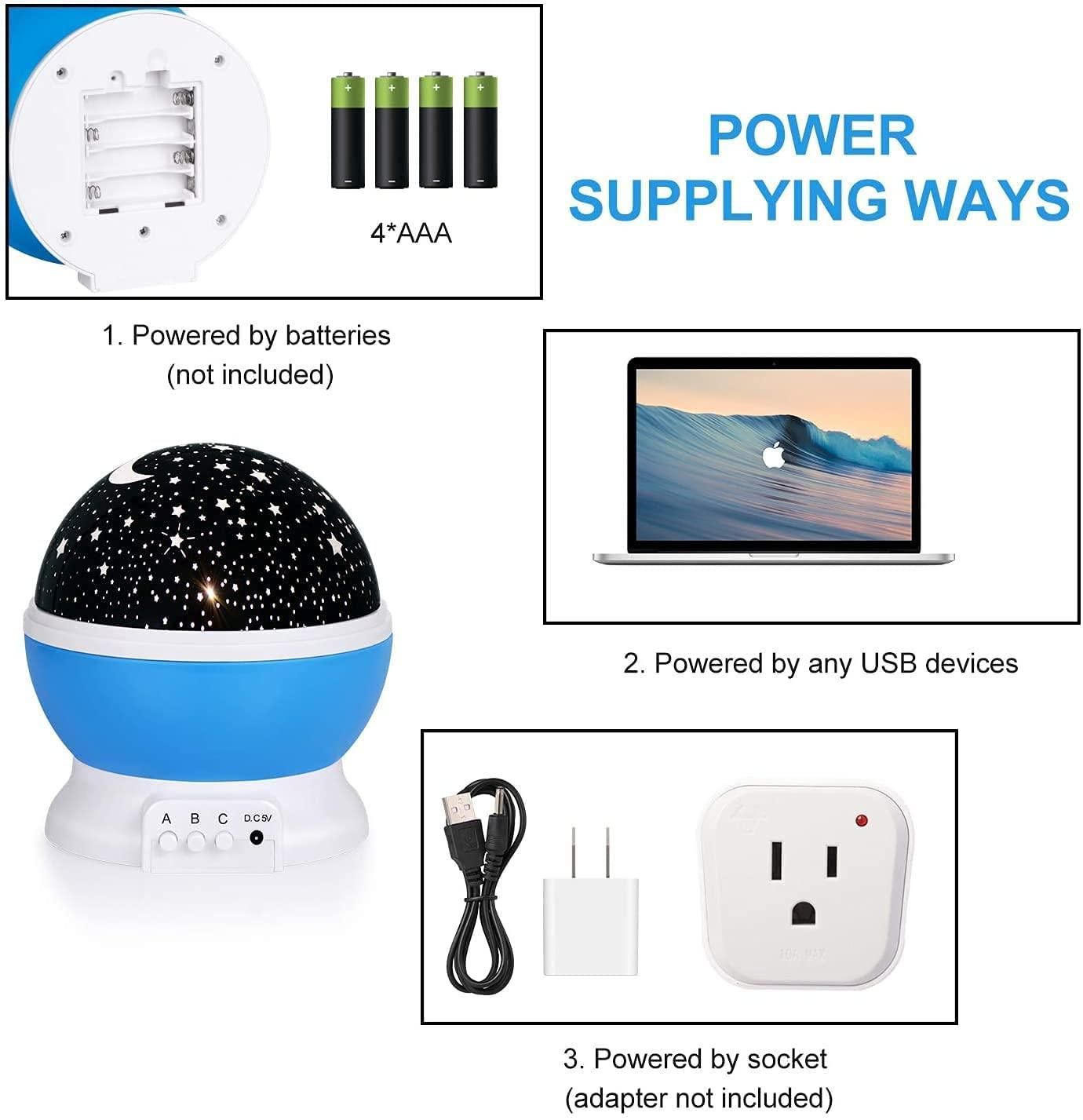 3D Moon Night Light Lamp -Color Starry Projector, USB & Battery Powered