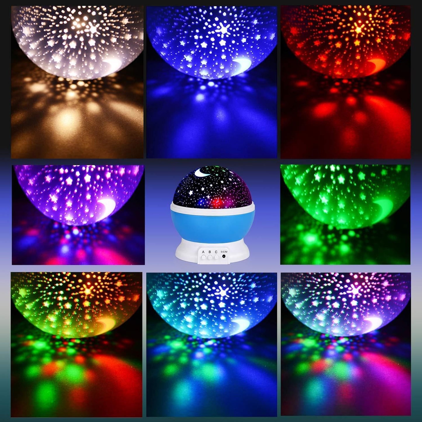 3D Moon Night Light Lamp -Color Starry Projector, USB & Battery Powered