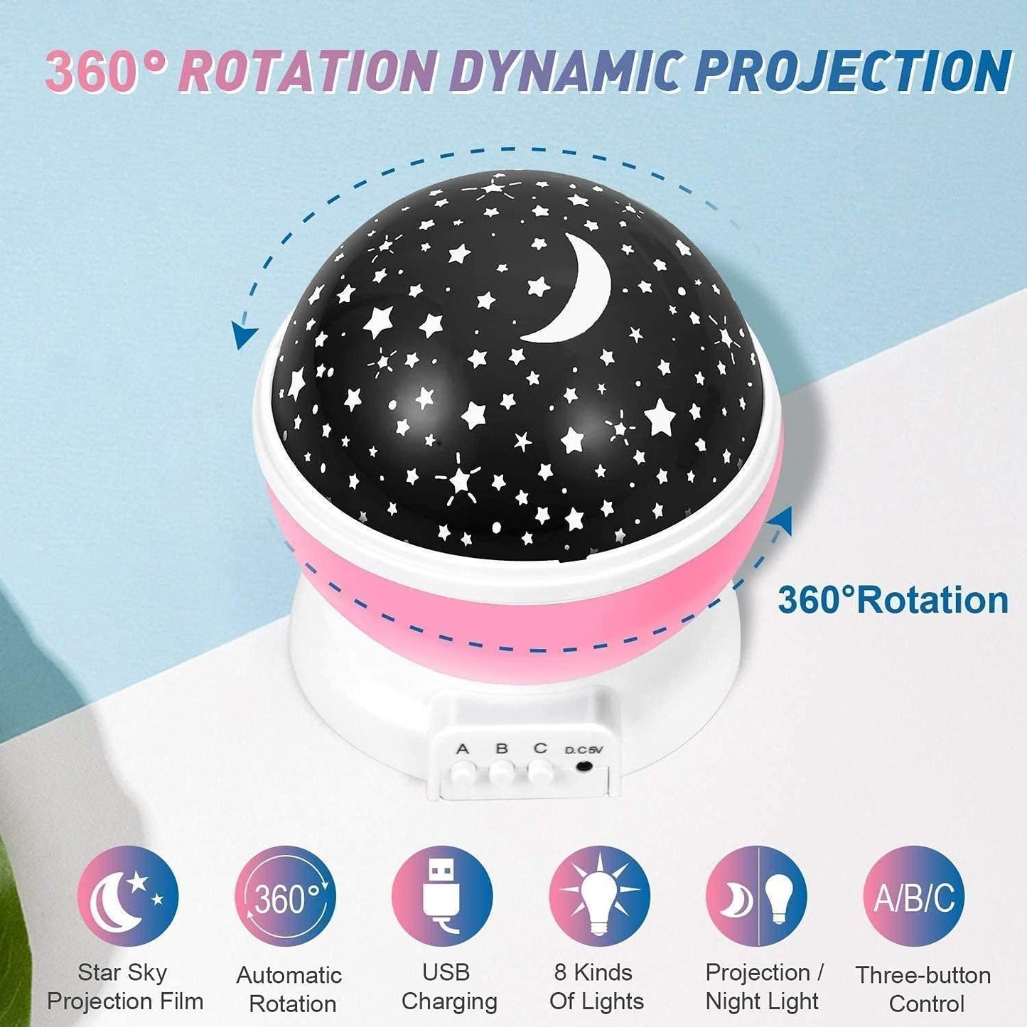 3D Moon Night Light Lamp -Color Starry Projector, USB & Battery Powered