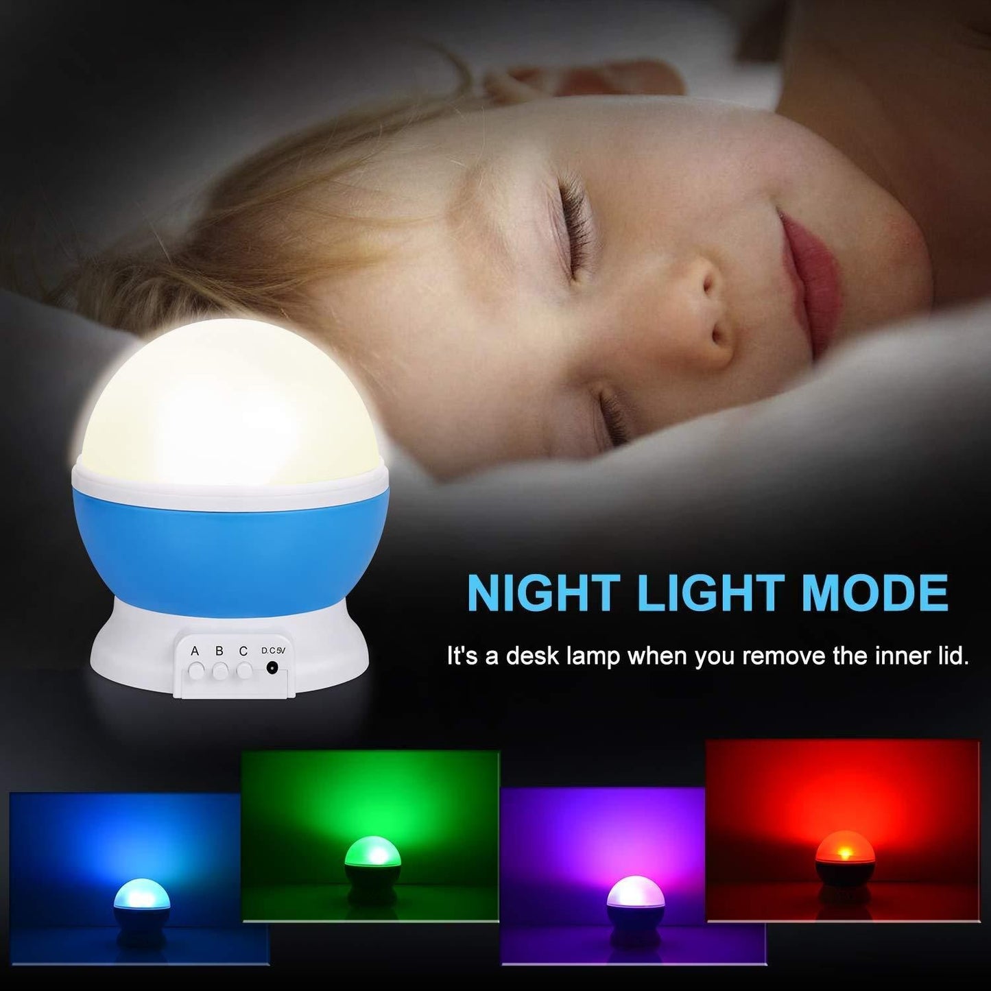 3D Moon Night Light Lamp -Color Starry Projector, USB & Battery Powered